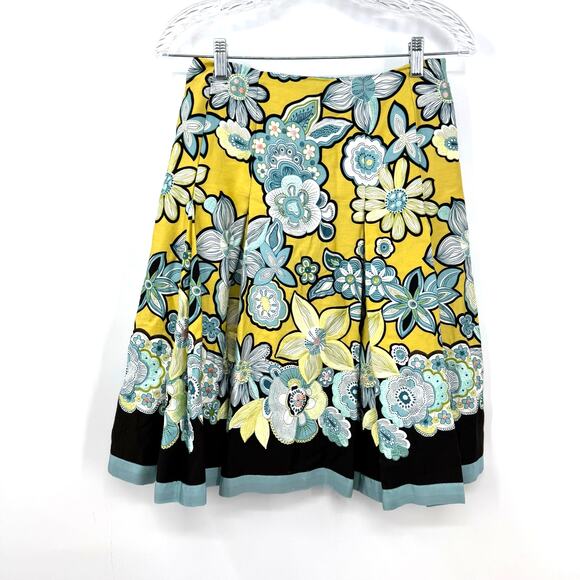 Vintage Carlisle Skirt 0 Yellow Cotton Silk Floral Embroidered Pleated Twee Y2K - Picture 1 of 7